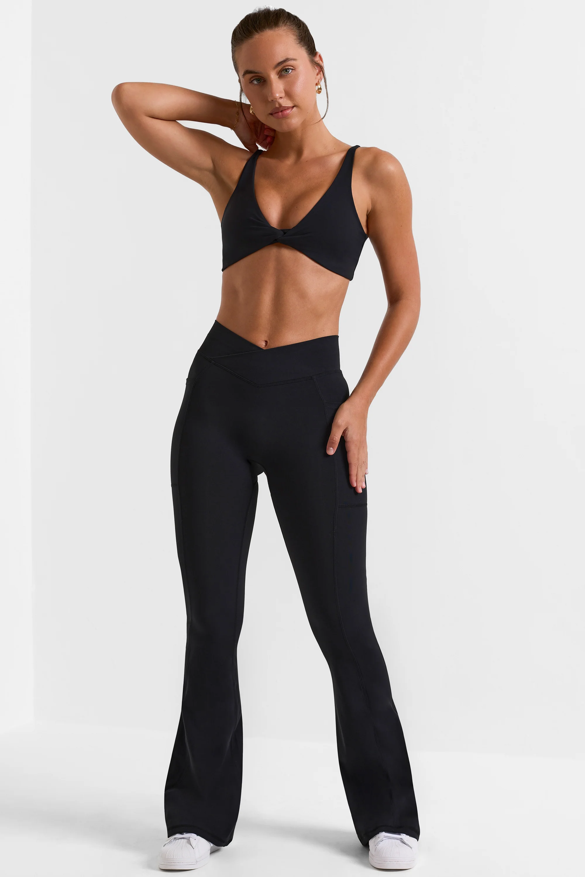 Soft Active V-Waist Flared Leggings in Black - Image 7