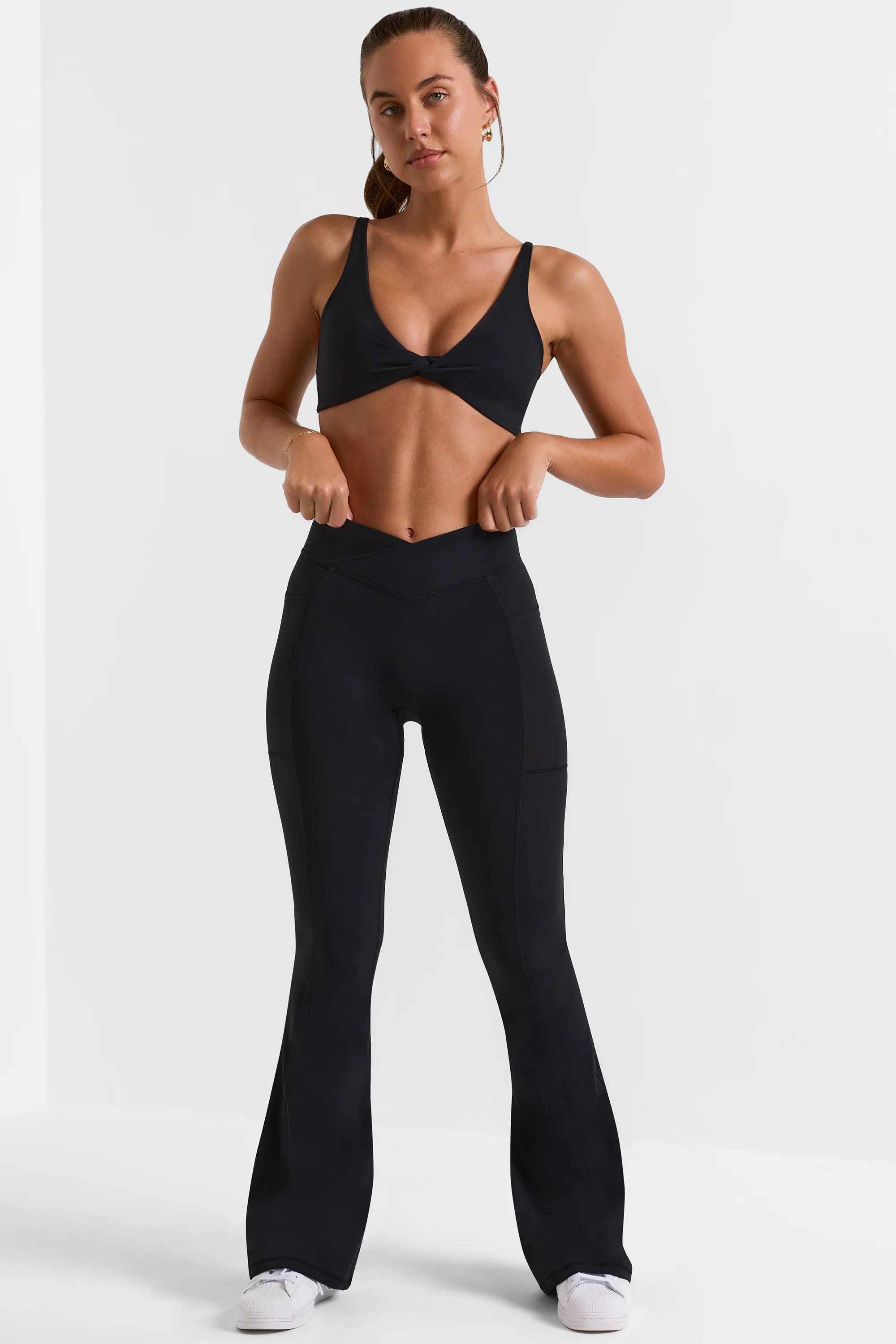 Soft Active V-Waist Flared Leggings in Black - Image 8