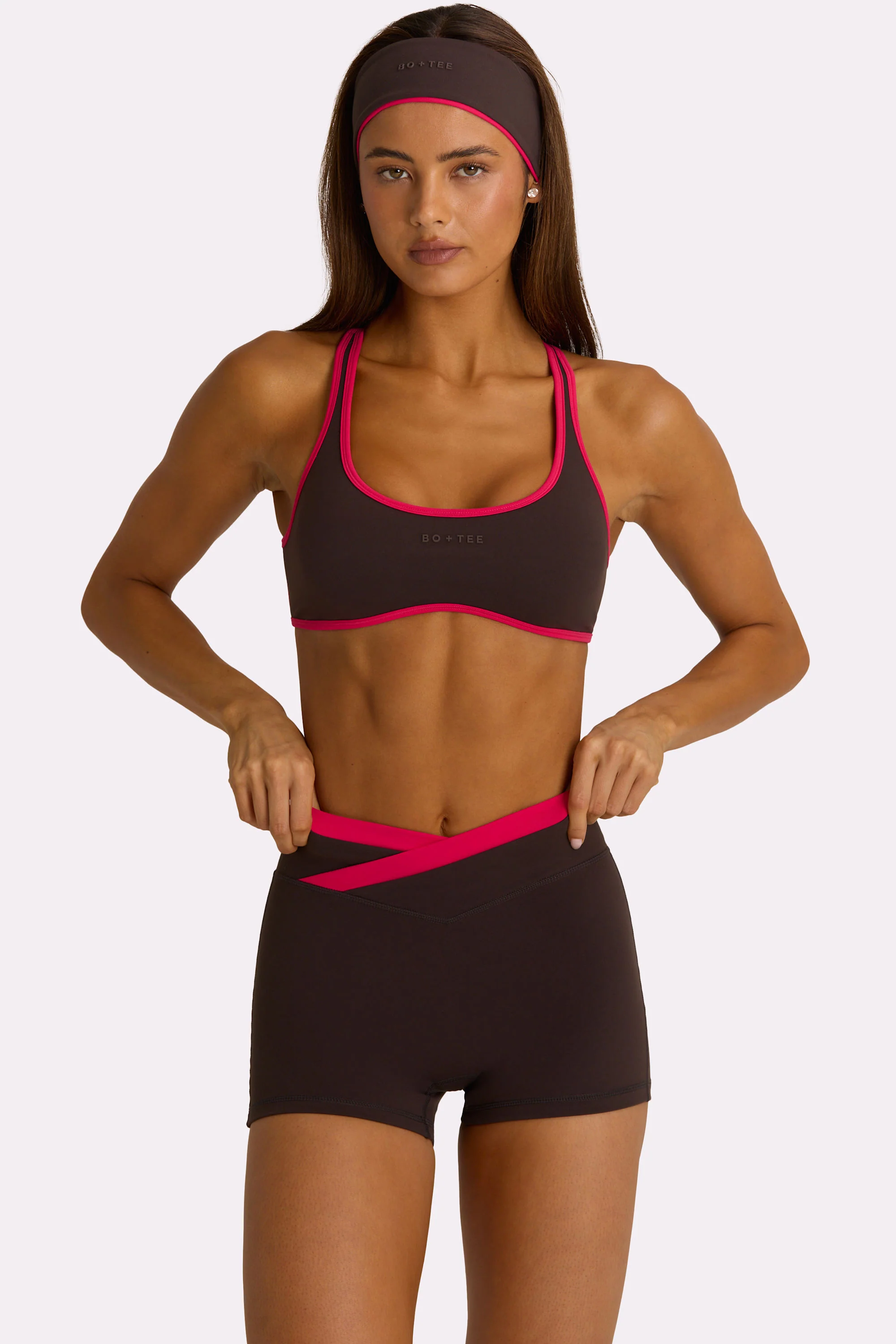 Soft Active Wrap Waist Shorts in Truffle - Image 4