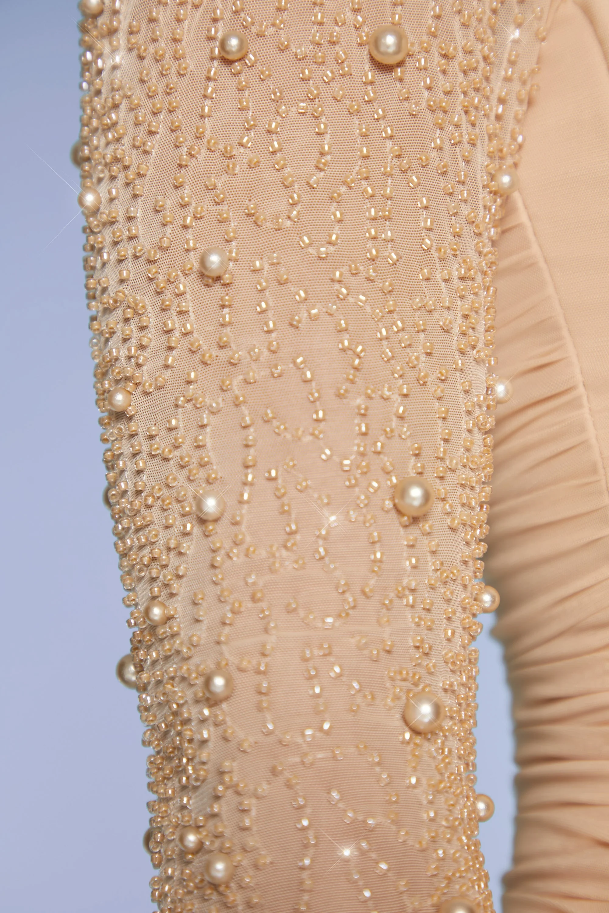 Embellished Long Sleeve Mini Dress in Sand - Image 4