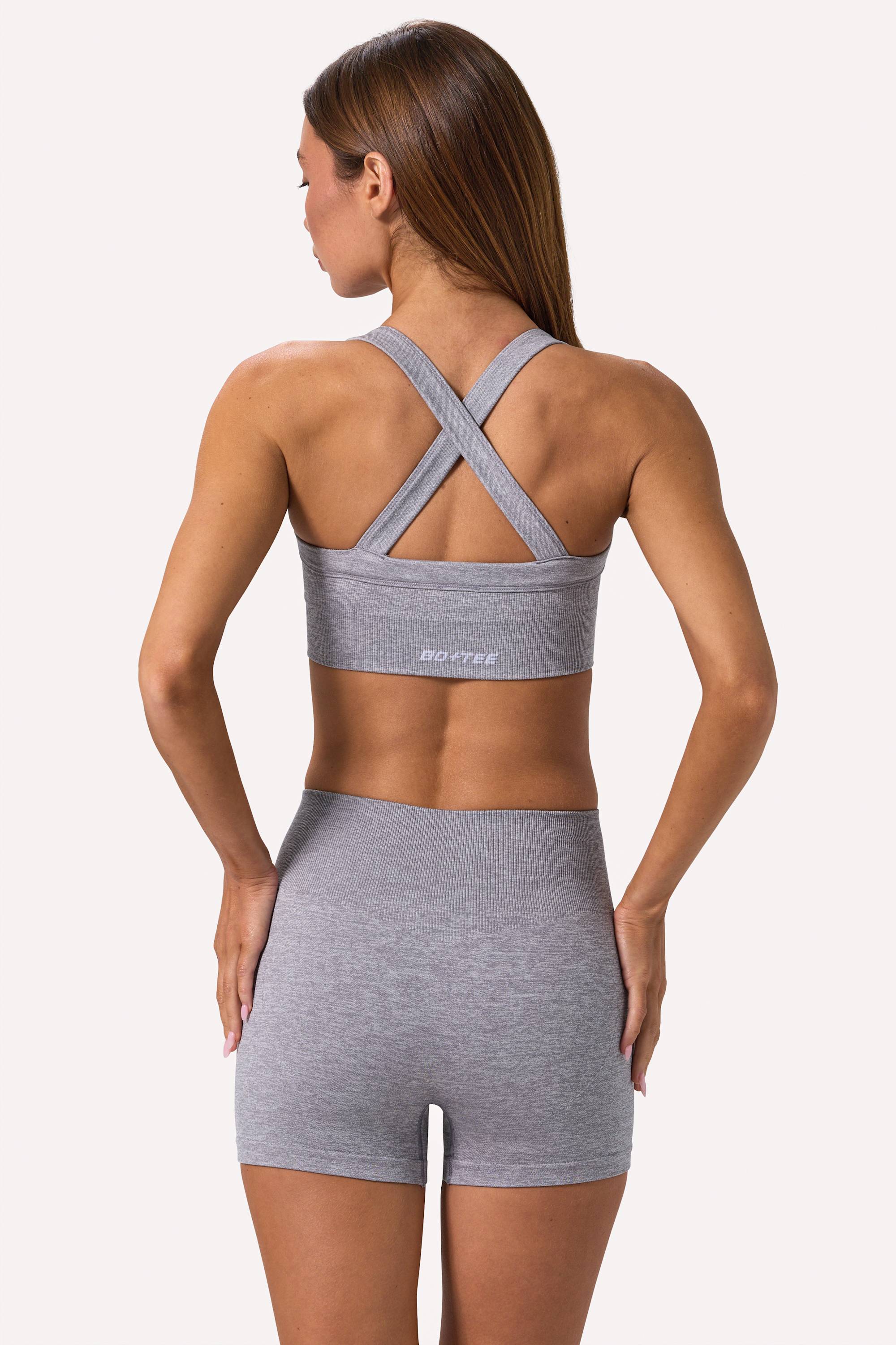 Super Sculpt Seamless Crossback Sports Bra in Grey Marl - Image 2