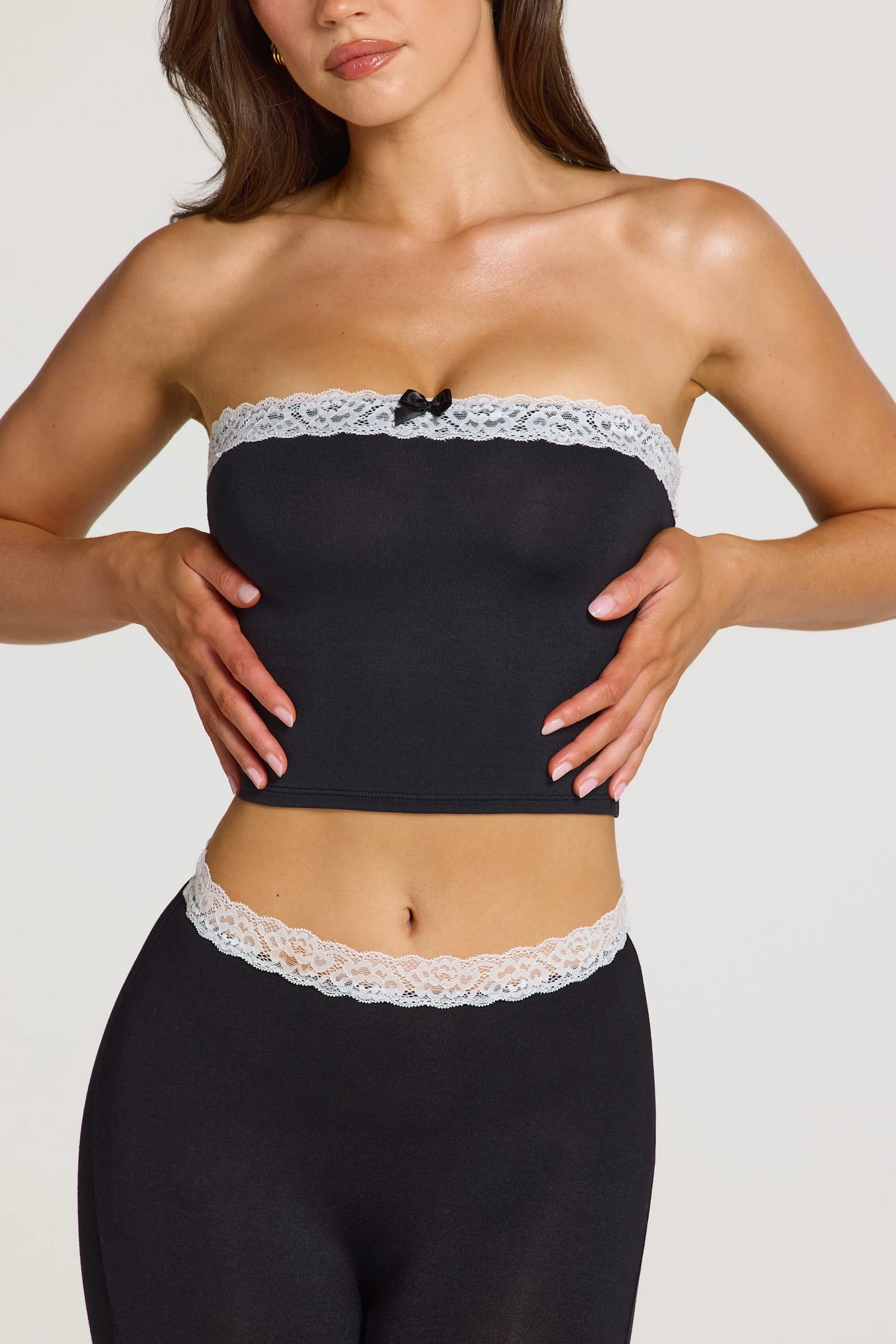 Modal Lace-Trim Bandeau Top  in Black - Image 2