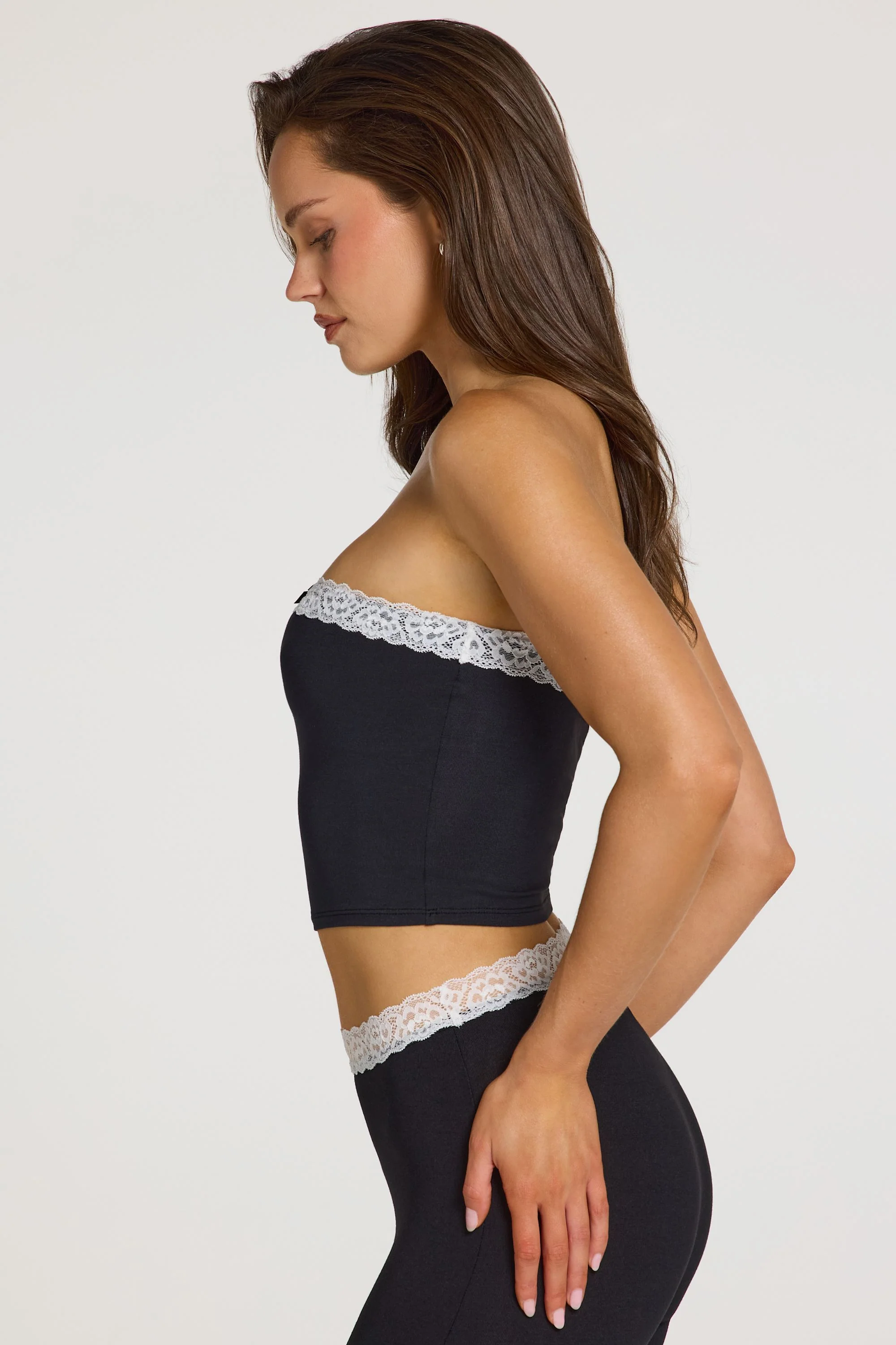 Modal Lace-Trim Bandeau Top  in Black - Image 4