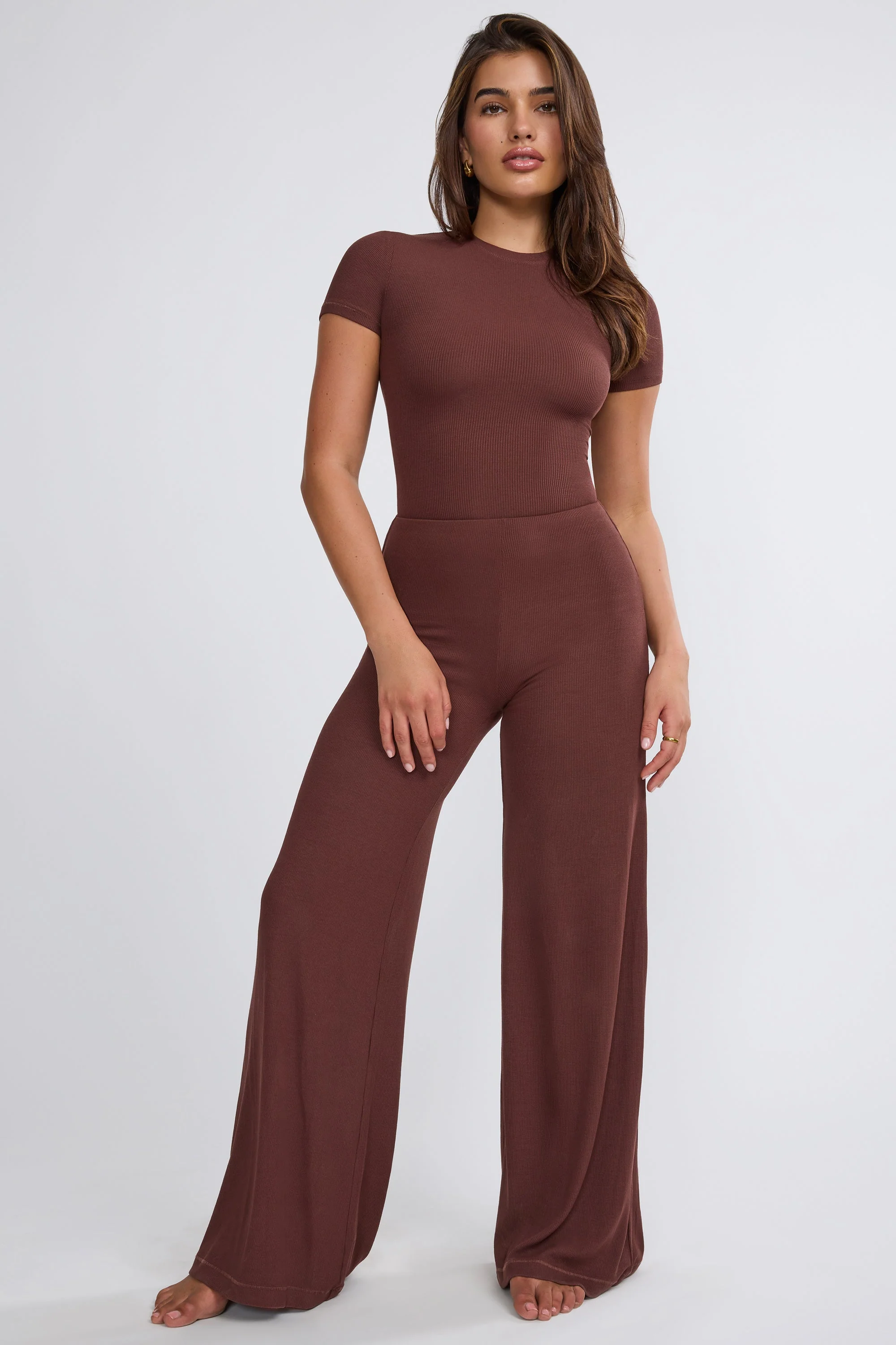 Tall Mid Rise Wide Leg Trouser in Chocolate - Image 7