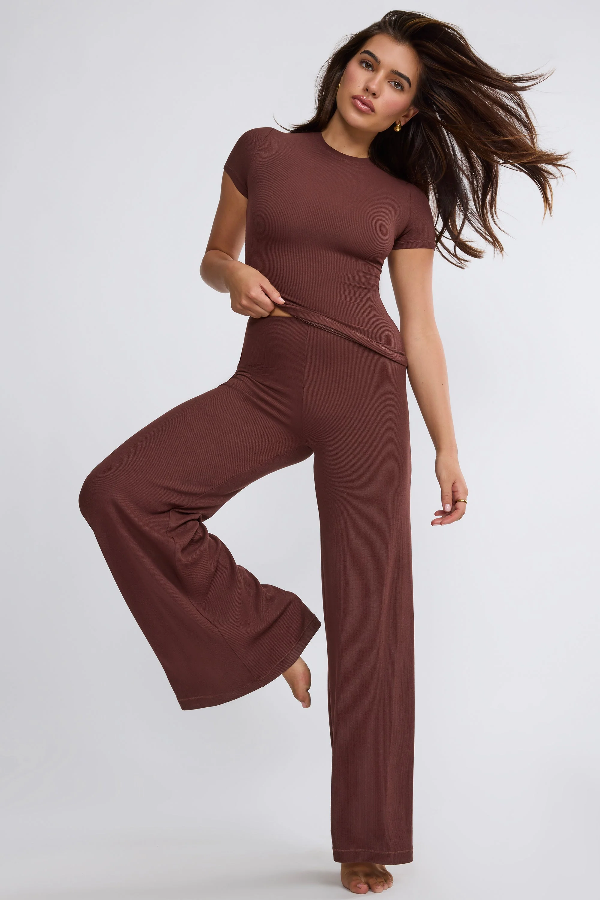 Tall Mid Rise Wide Leg Trouser in Chocolate - Image 8