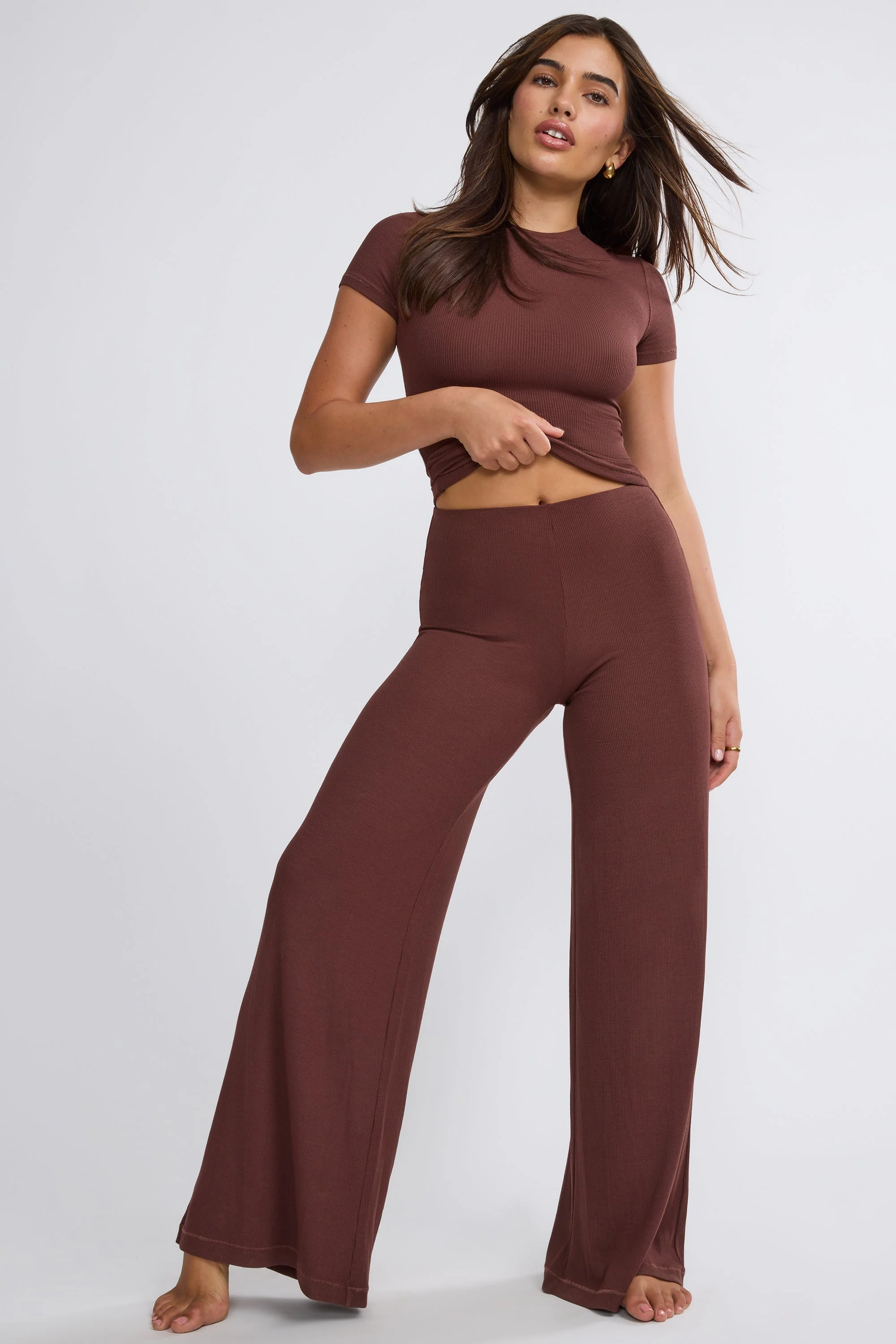Tall Mid Rise Wide Leg Trouser in Chocolate - Image 9