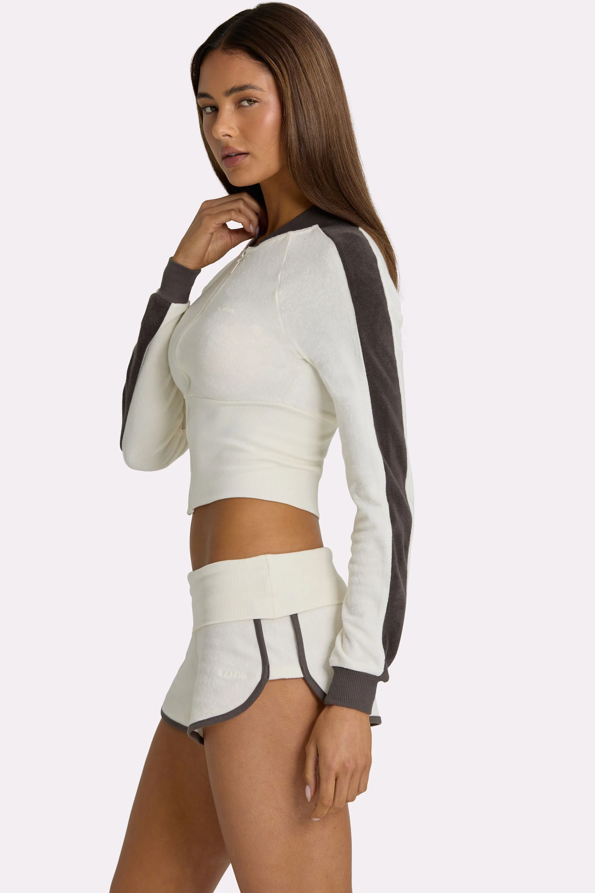 Terry Foldover Waist Shorts in Coconut - Image 4