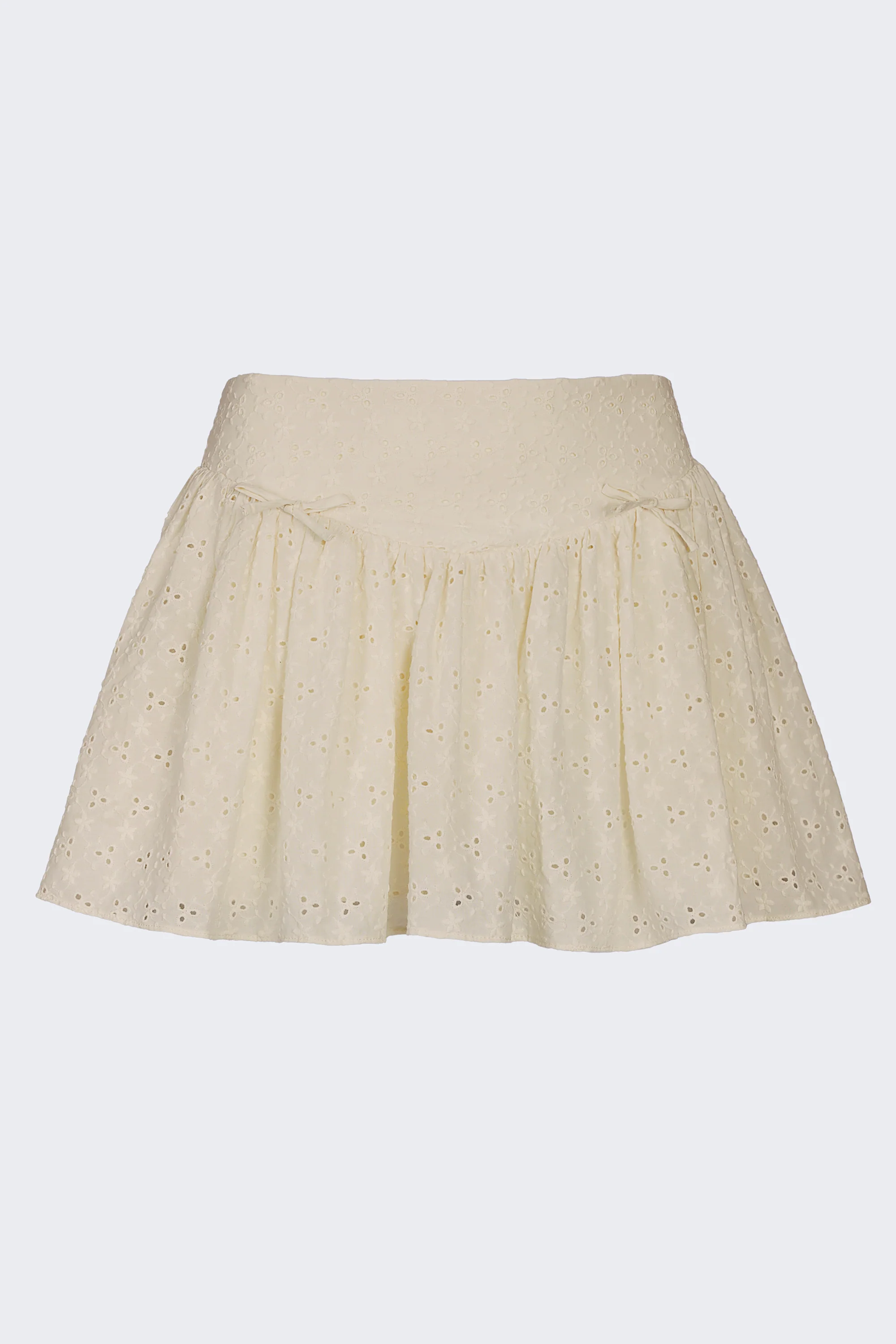 Bow-Detail Broderie Anglaise Mini Skirt in Ivory - Image 2