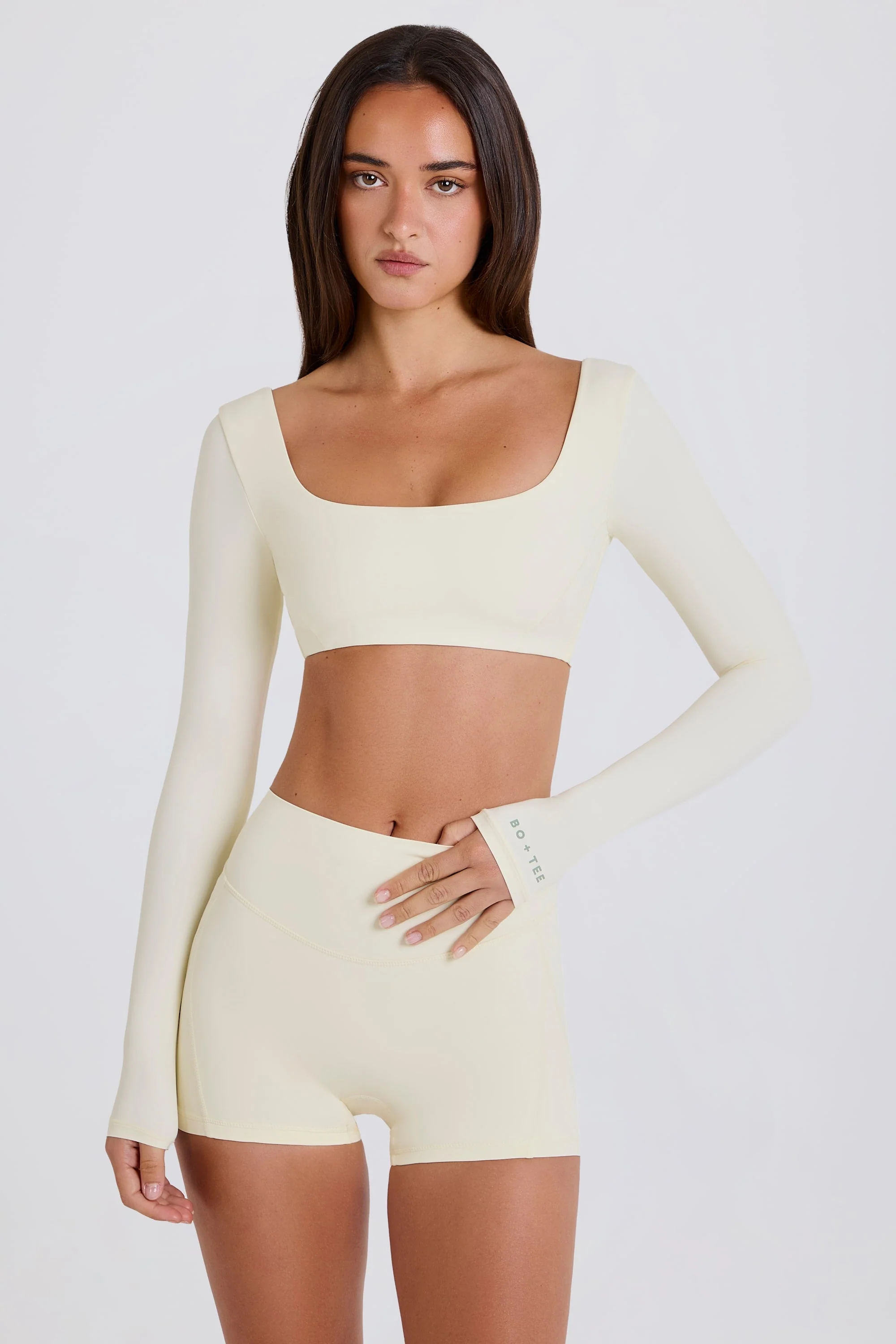 Long-Sleeve Crop Top in Cream