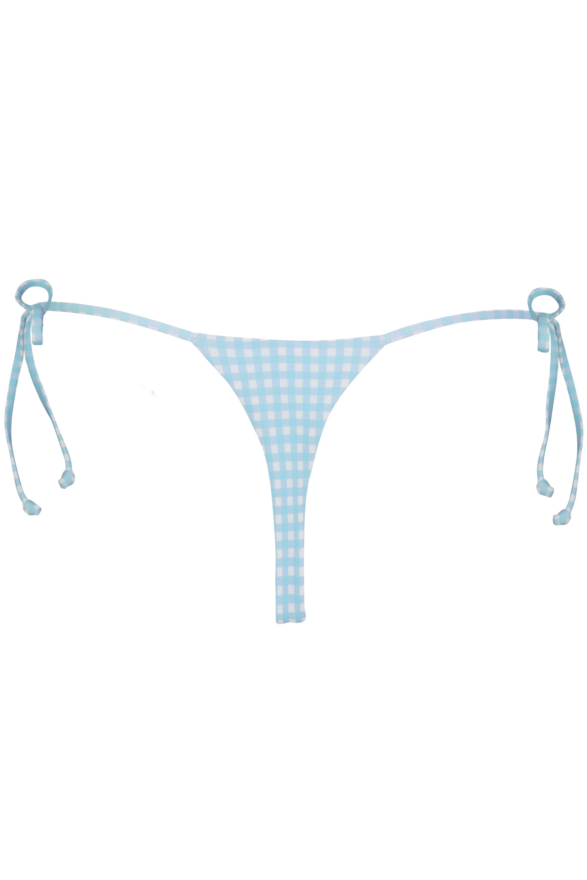Side-Tie Thong Bikini Bottoms  in Blue Gingham Print - Image 4