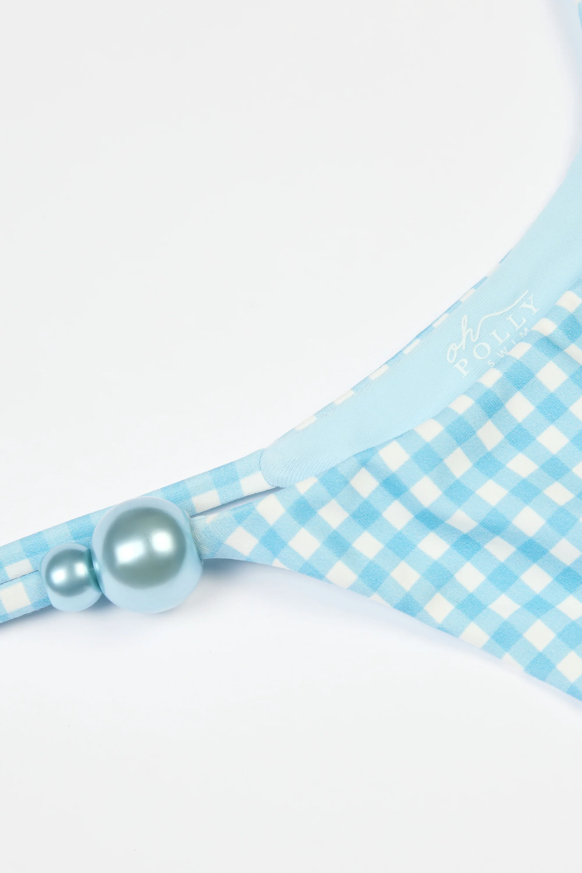 Side-Tie Thong Bikini Bottoms  in Blue Gingham Print - Image 5