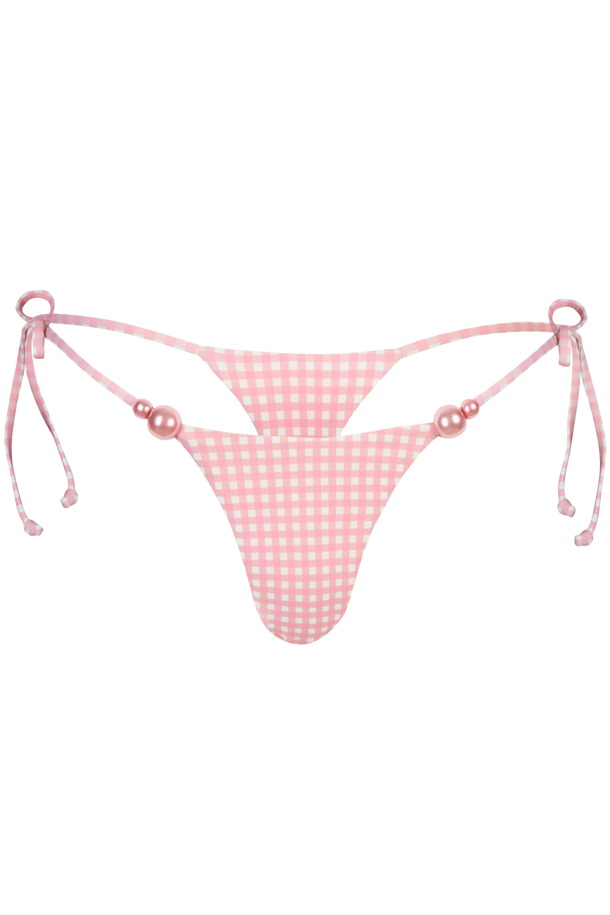 Side-Tie Thong Bikini Bottoms  in Pink Gingham Print - Image 3