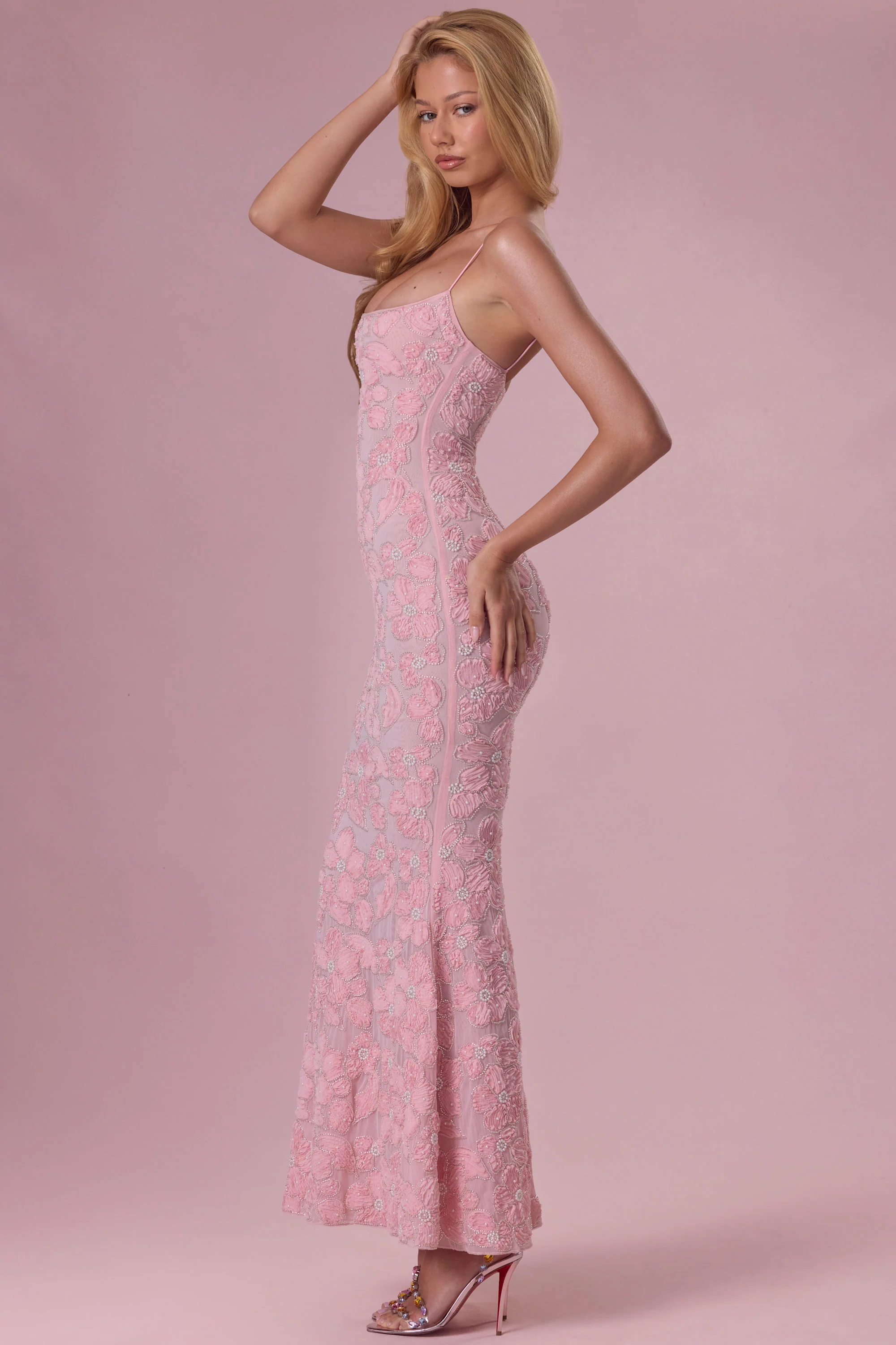 Embellished Square Neck Maxi Dress in Blush - Image 6