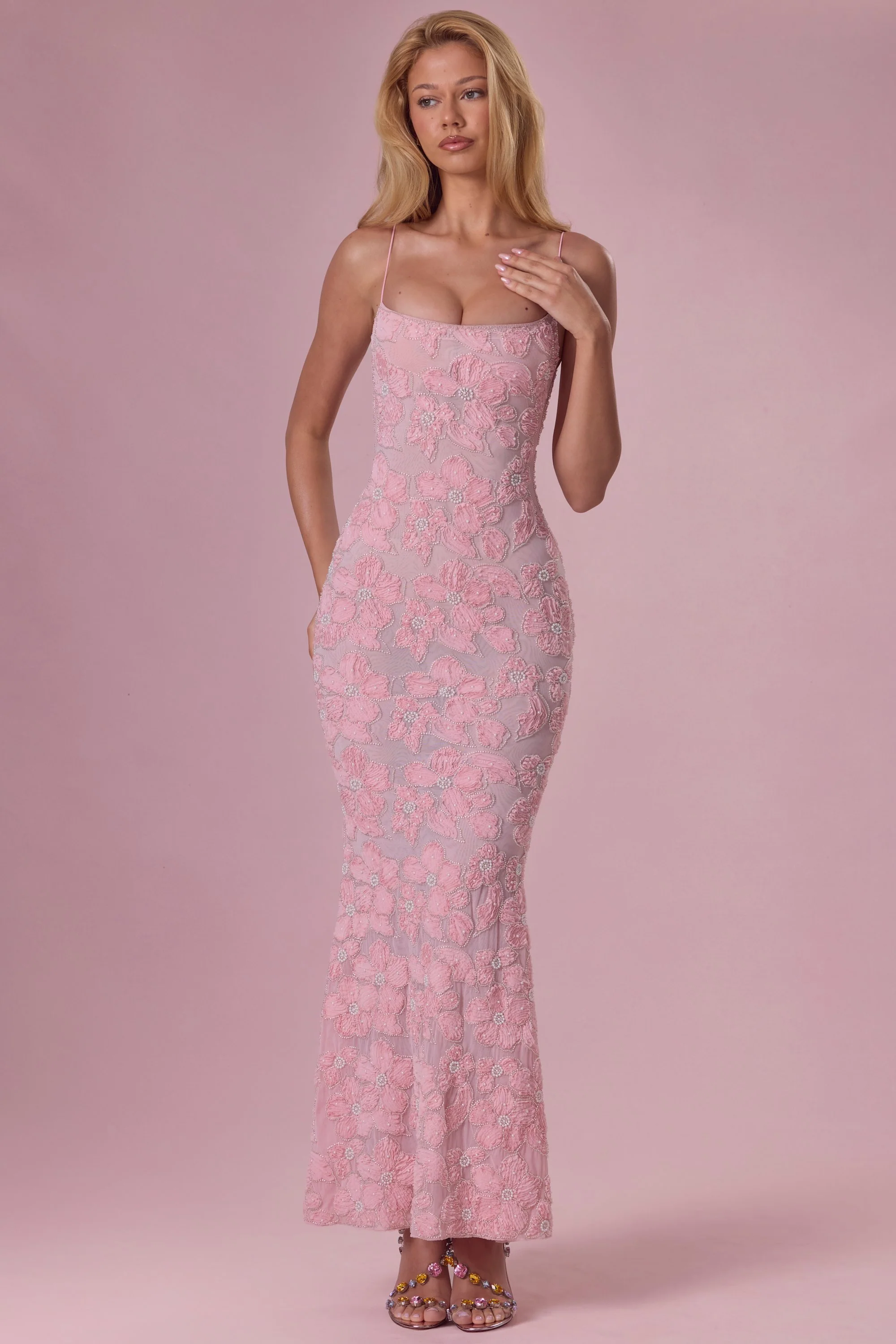 Embellished Square Neck Maxi Dress in Blush - Image 7