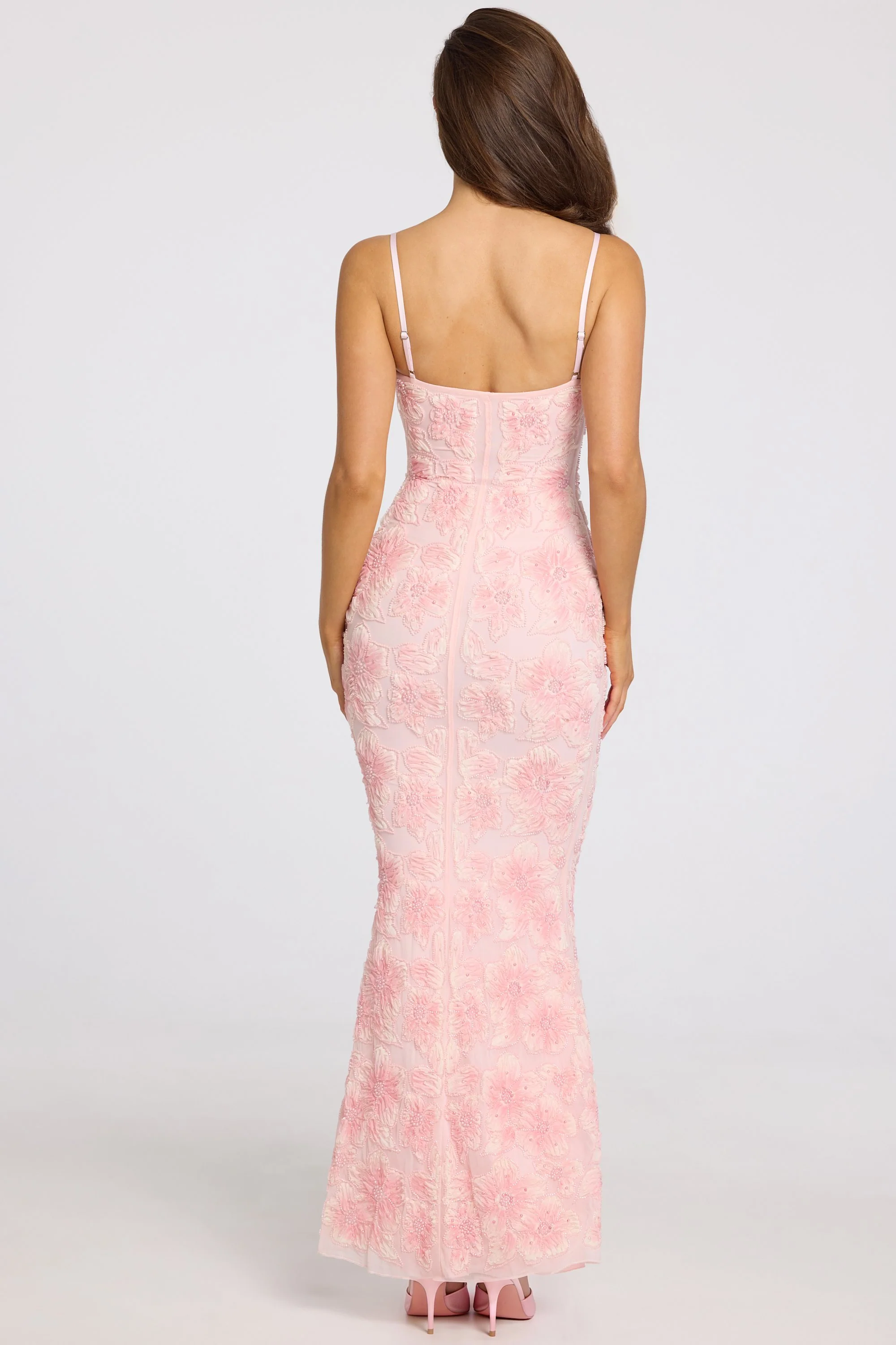 Embellished Square-Neck Maxi Dress in Soft Pink Ombre - Image 6