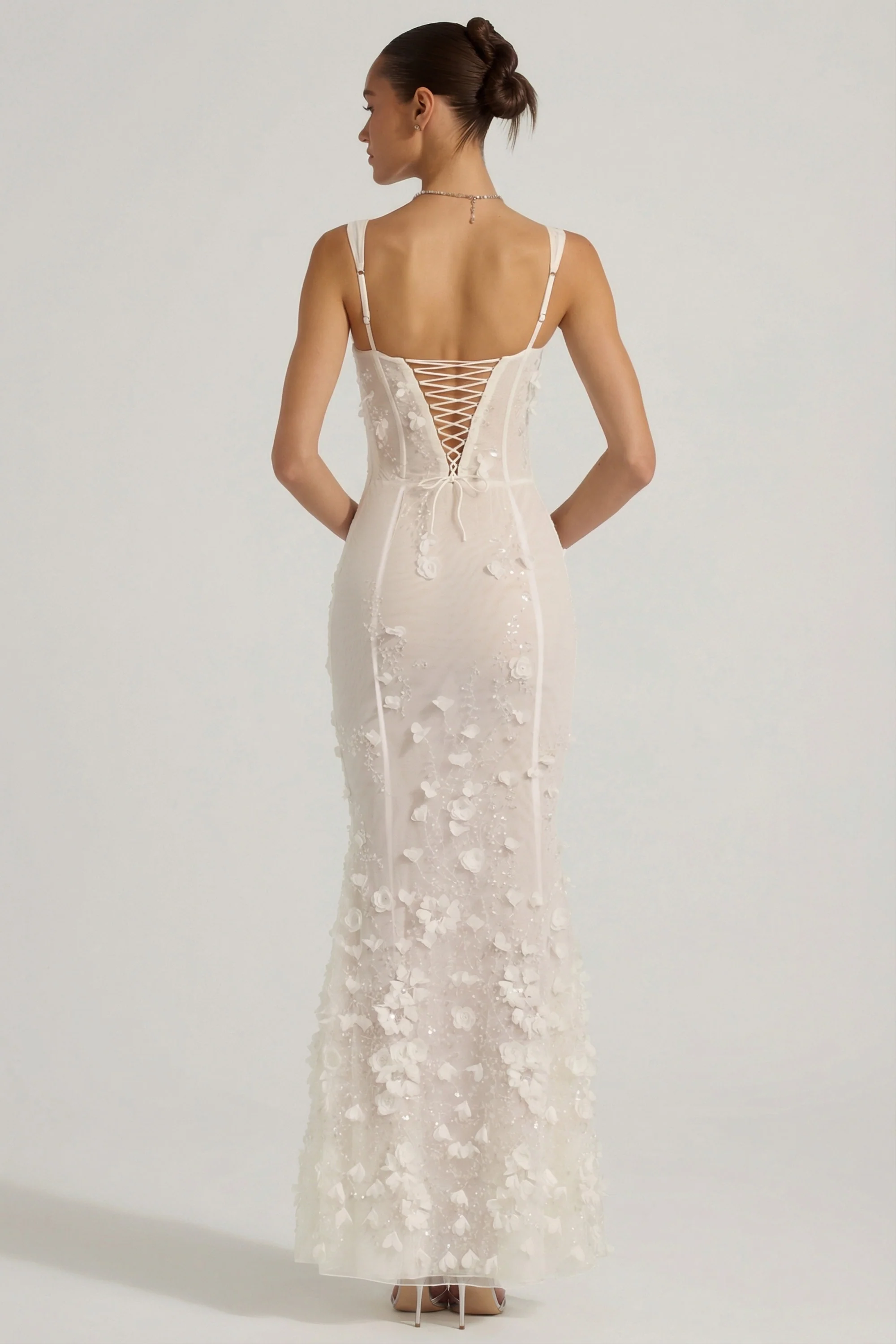 Embellished Appliqué Soft-Scoop Corset Gown in White - Image 2