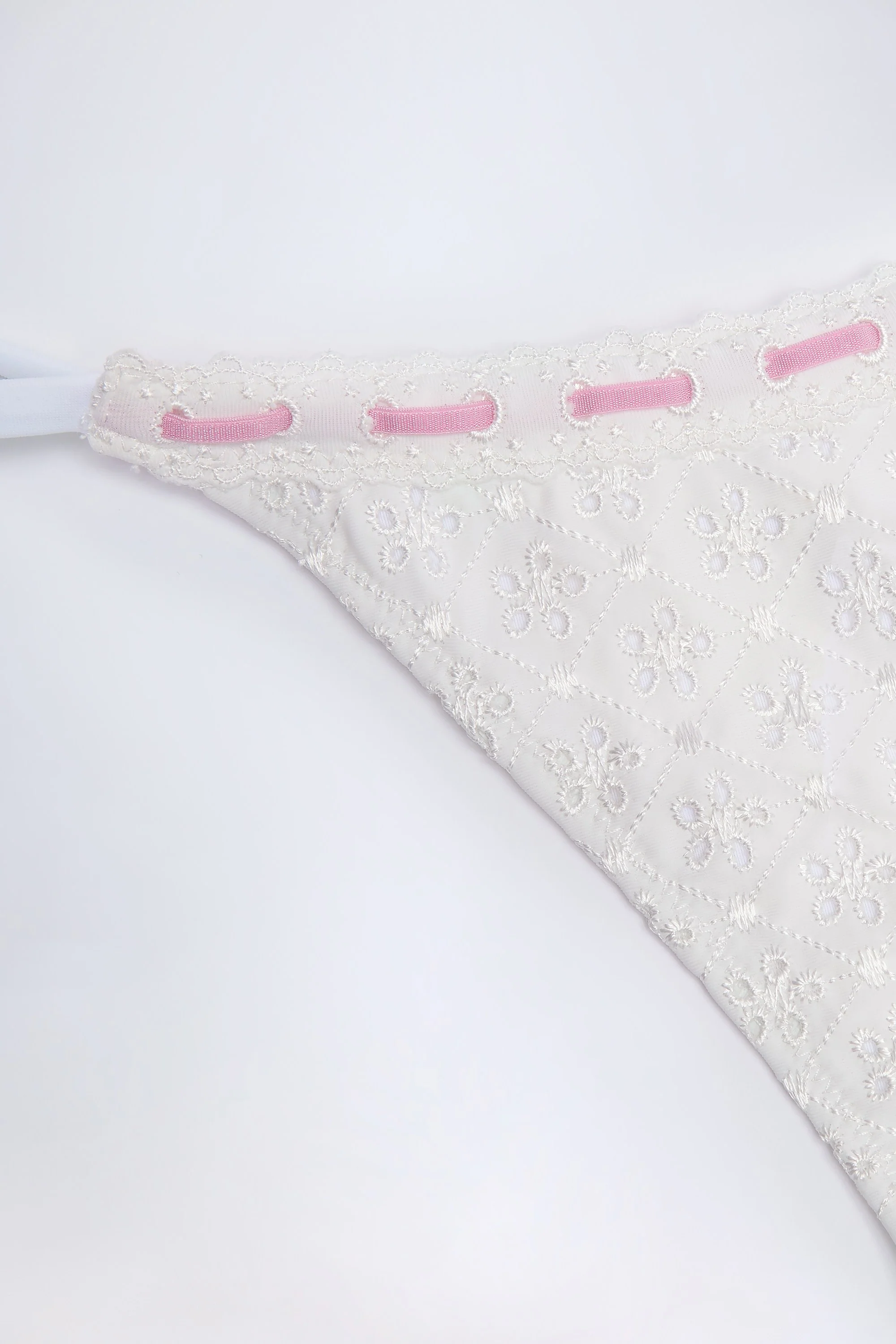 Broderie Anglaise Side-Tie Thong Bikini Bottoms in White - Image 10