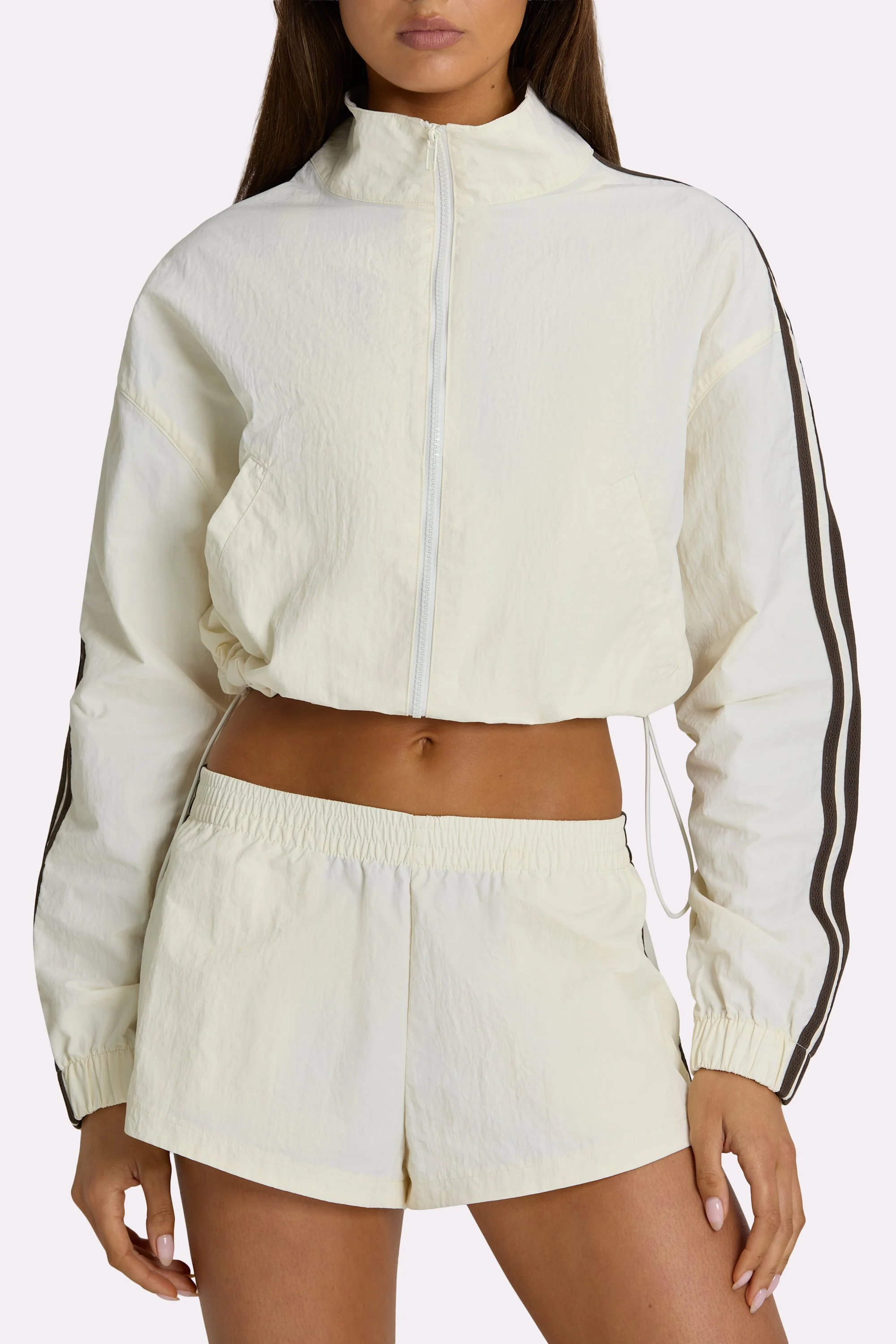 Woven Zip-Up Track Jacket in Coconut - Image 4