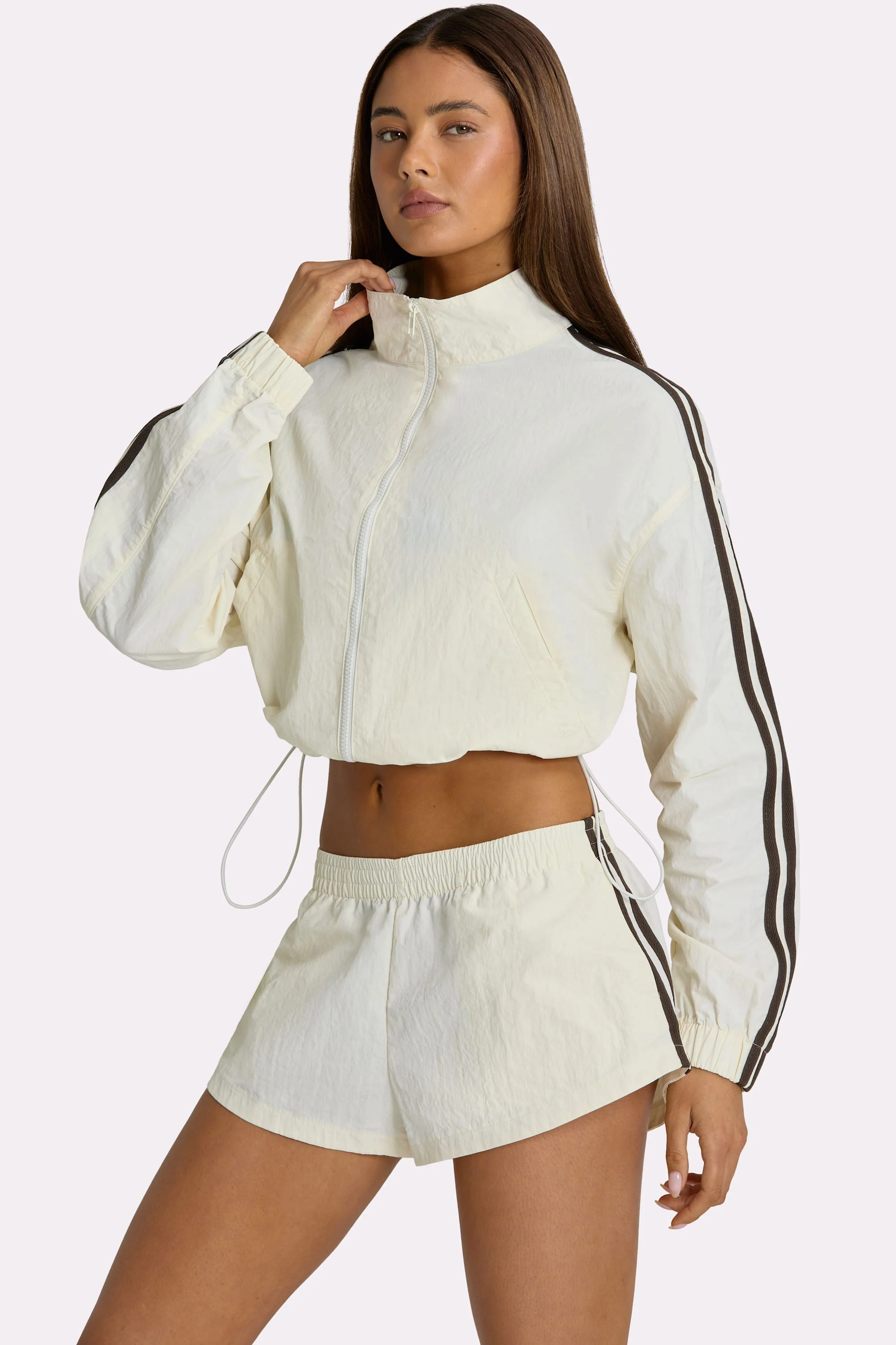 Woven Zip-Up Track Jacket in Coconut - Image 5