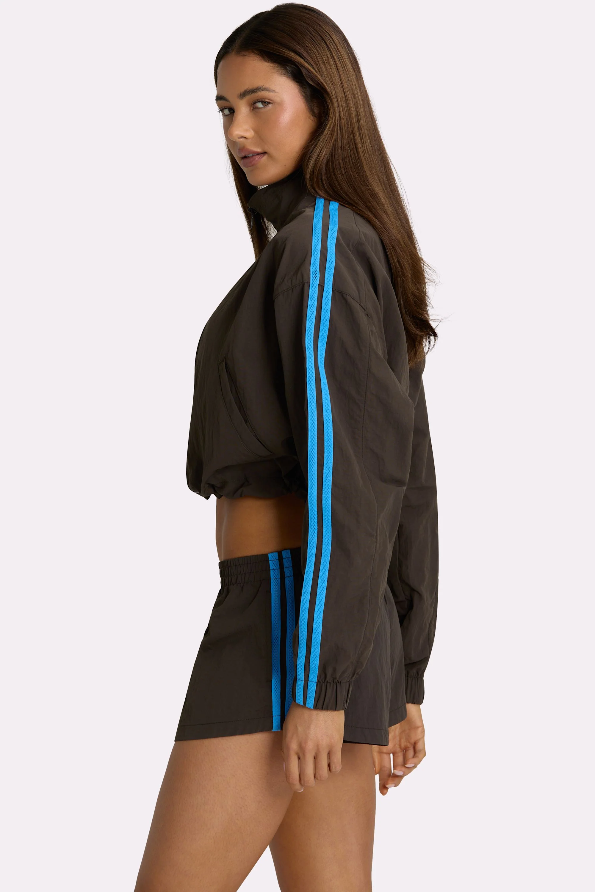 Woven Zip-Up Track Jacket in Truffle - Image 4