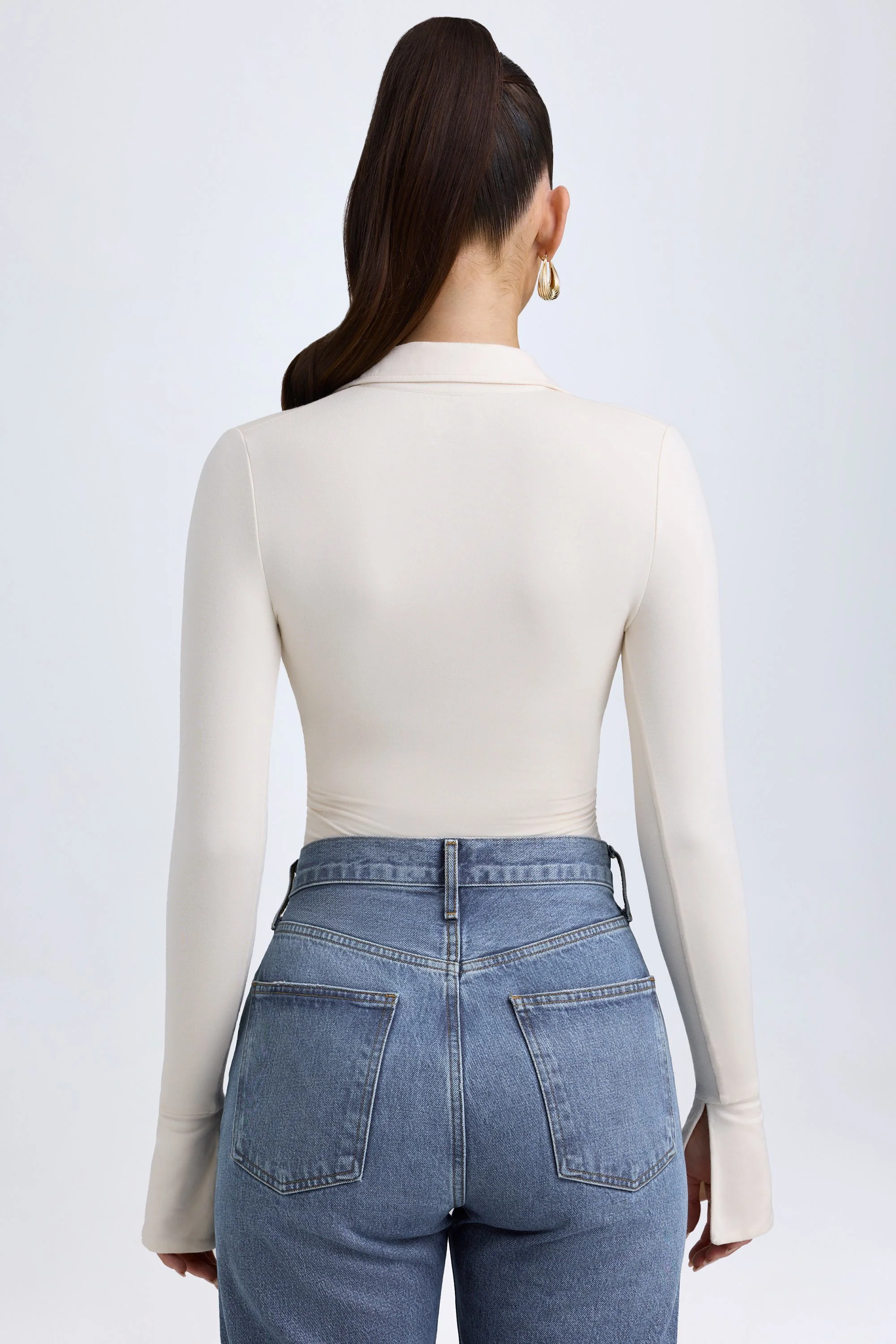 Modal Plunge V-Neck Bodysuit in Ivory - Image 2