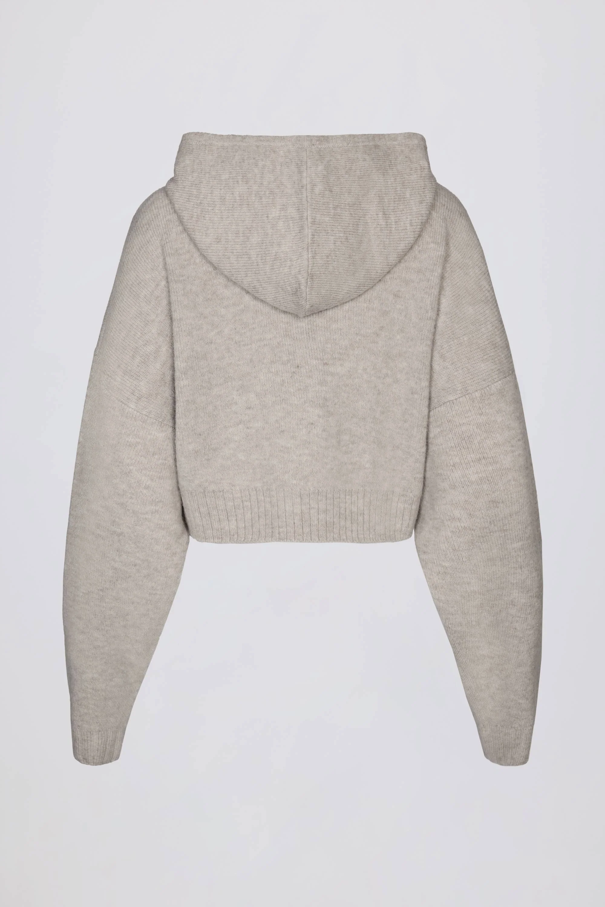 Soft Knit Zip-Up Cropped Hoodie in Beige - Image 4